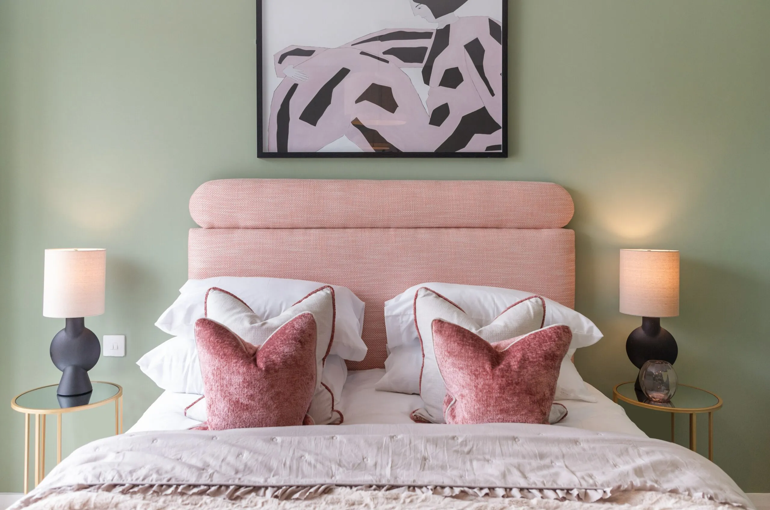 cherry lane pink headboard in bedroom