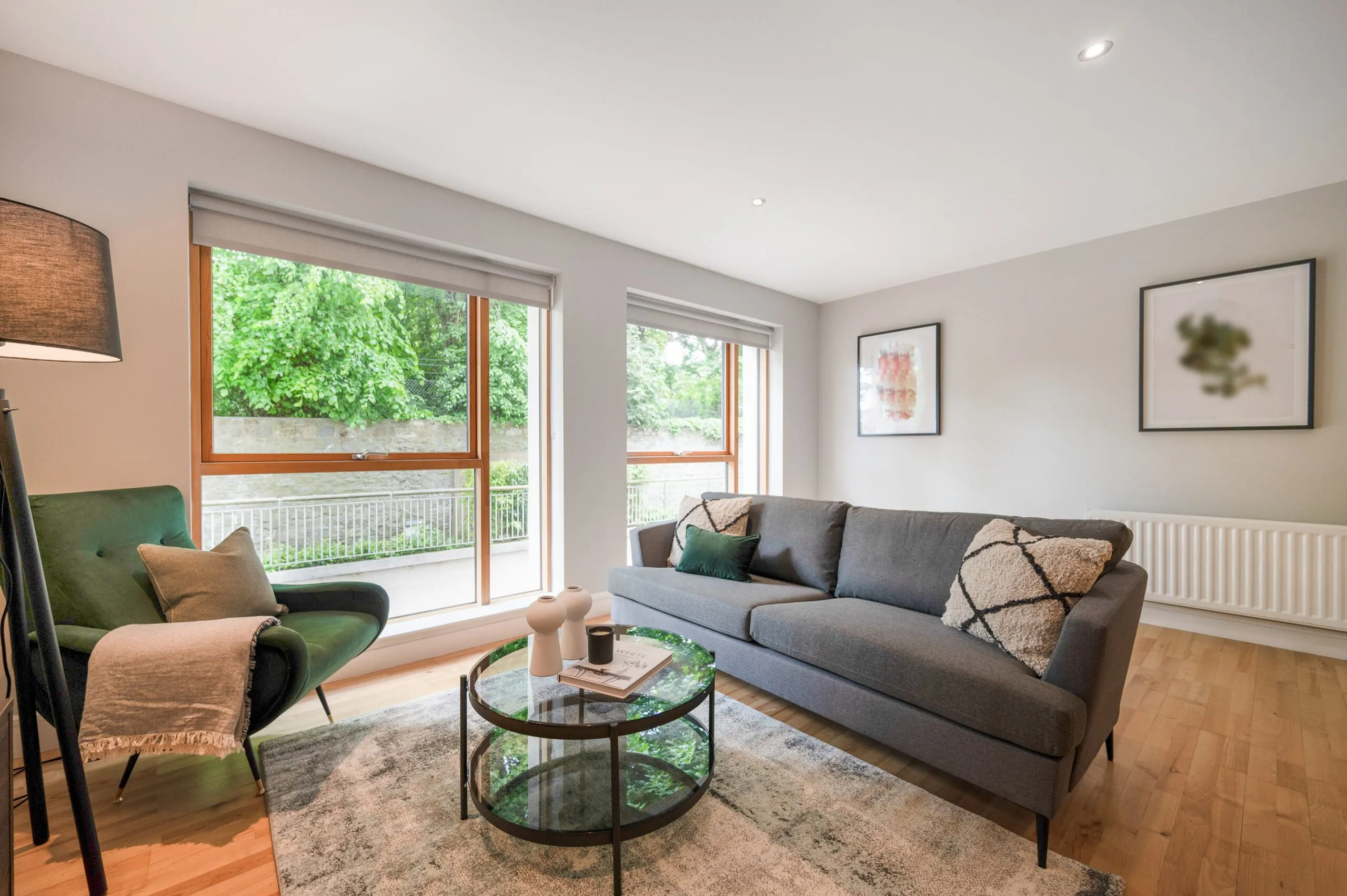 green and grey decorated living room